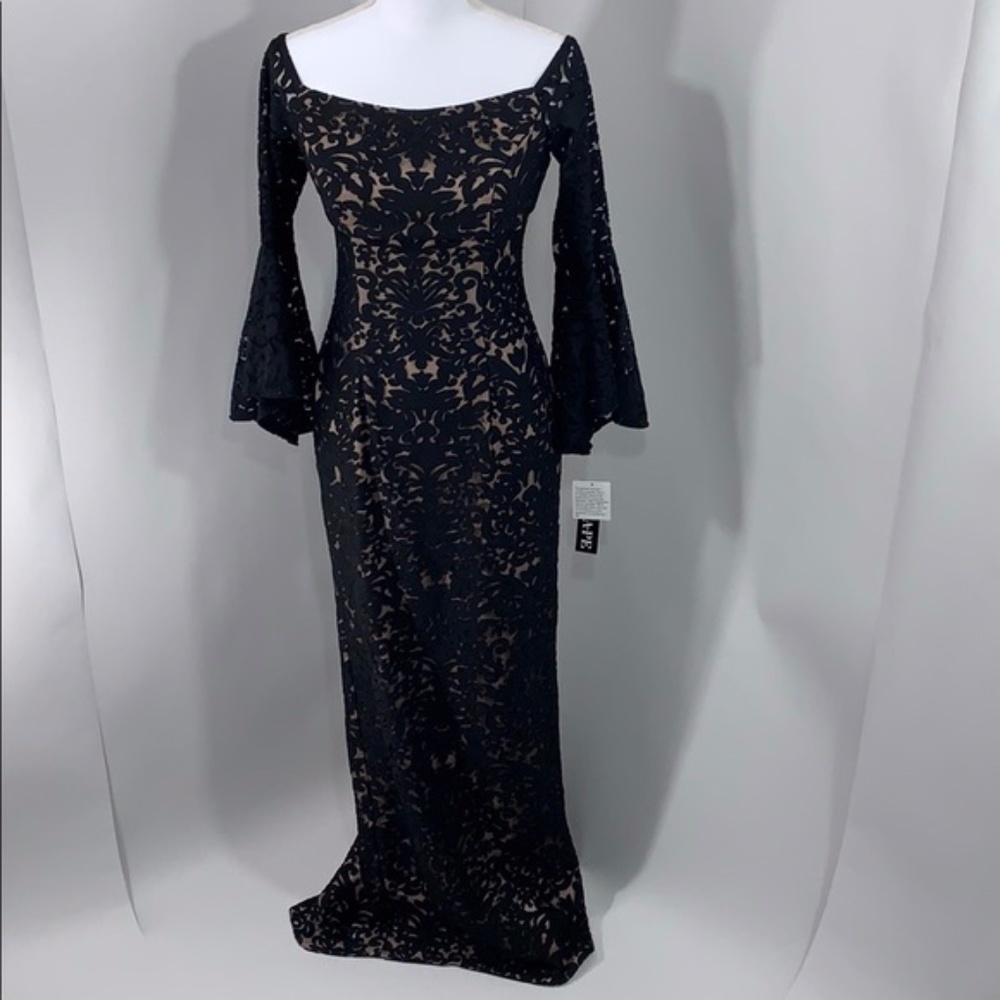 XSCAPE Off-the-Shoulder Bell Sleeve Gown